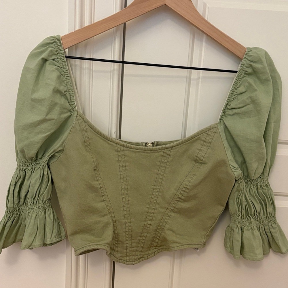 Urban Outfitters Sage Green Puff Sleeve Blouse